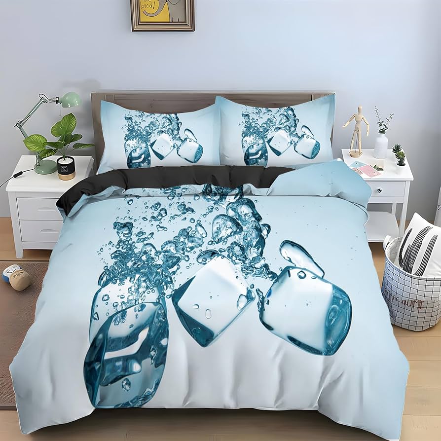 Ice Cube Duvet Cover Set 3D Ice Pattern Twin Queen Bedding Set Microfiber Summer-Cool Comforter Cover for All People 2/3 Pieces