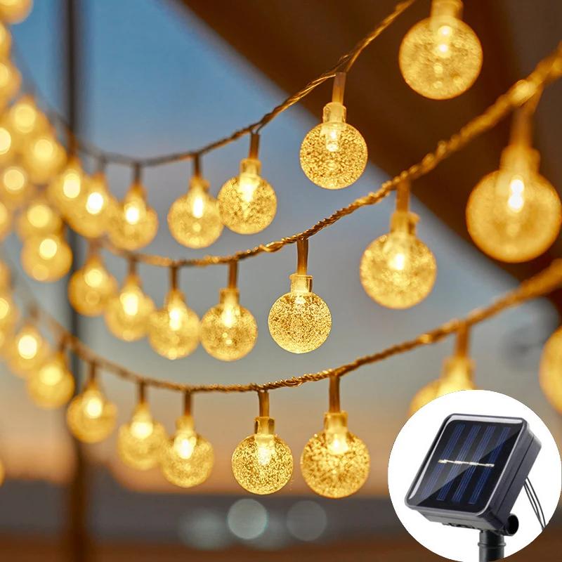 5m 7m 12m Outdoor Solar String Lights Fairy Bubble Ball Garden Festoon Garland Lamp for Wedding Camping Party Balcony Decoration