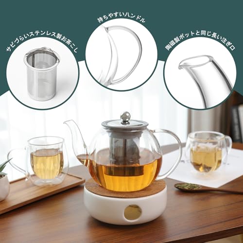 VKCHEF Heat-Resistant Glass Teapot, Transparent, 1000ml Capacity, Stainless Steel, with Tea Strainer, Suitable for Direct Heat, Perfect for Fruit Tea,