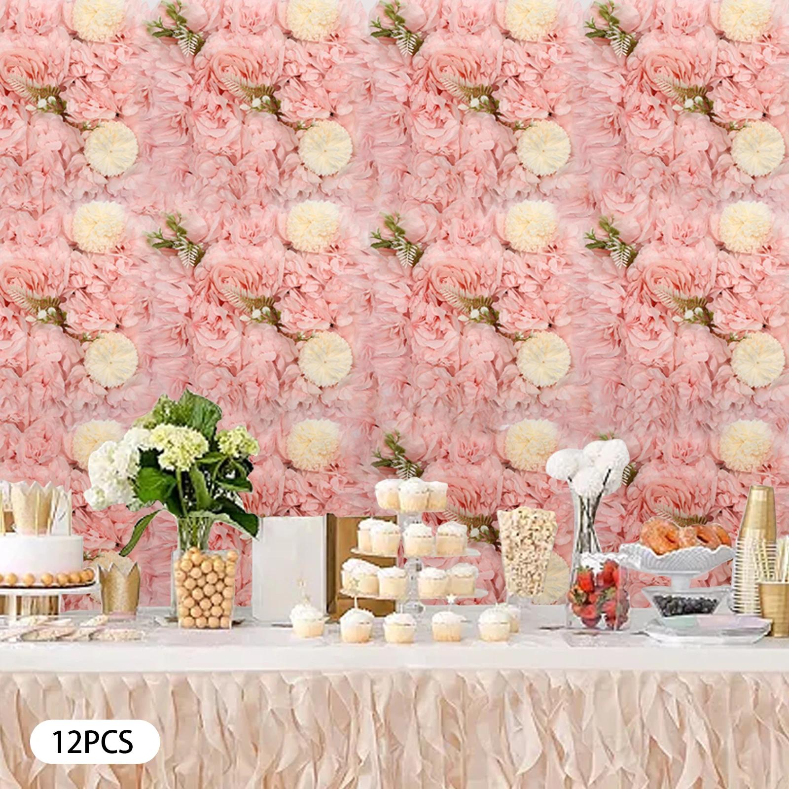 

12X Rose Flower Wall Panels – Artificial Floral Backdrop for Weddings & Parties розовый