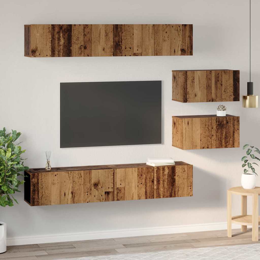 Wall Mounted TV Cabinet Set 6 pcs Reclaimed Wood Particleboard