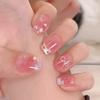 24Pcs Pink Cat Blue Love Cute Short Ballet Press On False Nails Sweet French Cat Eye Bow Star Designs Style Detachable Nails Set