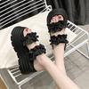 2025 New Niche Design Pleated Lace Thick Bottom One-word Drag Cool Slippers for Summer Wear