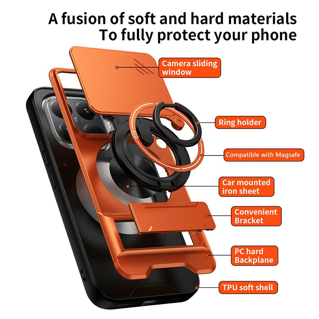 For Xiaomi 15T Pro Magnetic Case Ring Holder Foldable Kickstand TPU PC Phone Cover with Camera Lens Slider