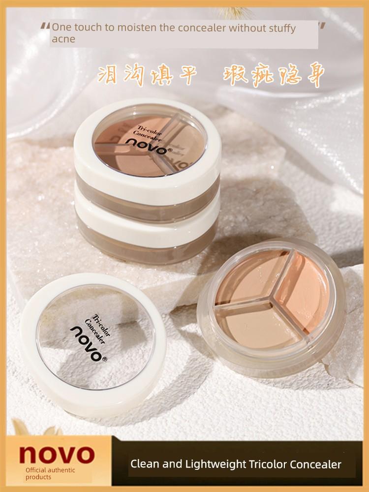 Novo Clean and Light Three Colors Concealer Cover Face Acne Marks Spots Tear Groove Dark Circles Moisturizing Concealer Plate