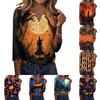 Women's Casual Halloween Print V Neck Button Front Three Quarter Sleeve T Shirt Top Lightweight Comfortable Fall Shirt