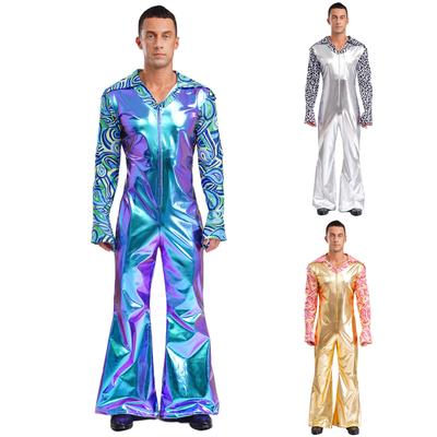 Men Bell Bottom Pants Jumpsuit Rompers Vintage 80s Disco Hippie Costume for Rock Jazz Dancewear Musical Theme Party Dress-up