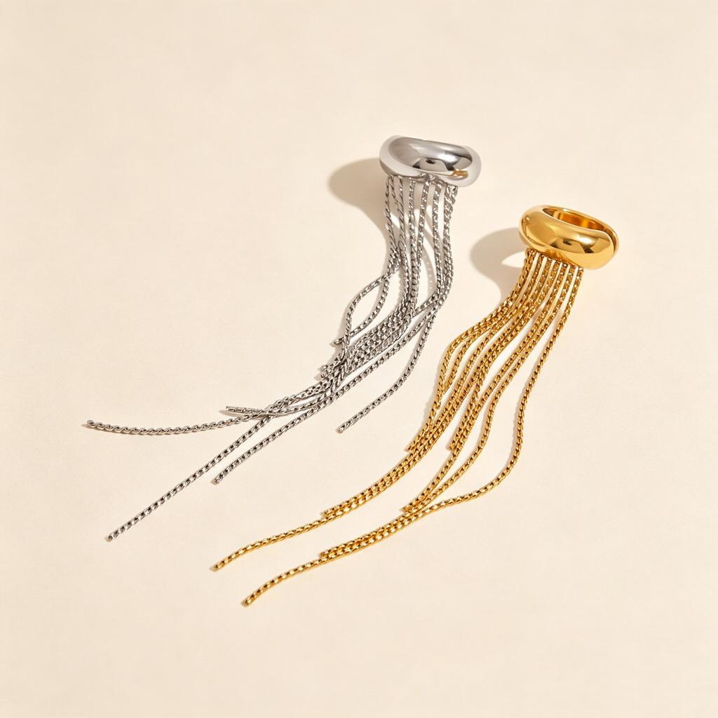 Vintage Tassel Ear Cuff Non Piercing Gold Color Long Chain Earrings for Women Fashion Stainless Steel Clip Earring Jewelry Gifts