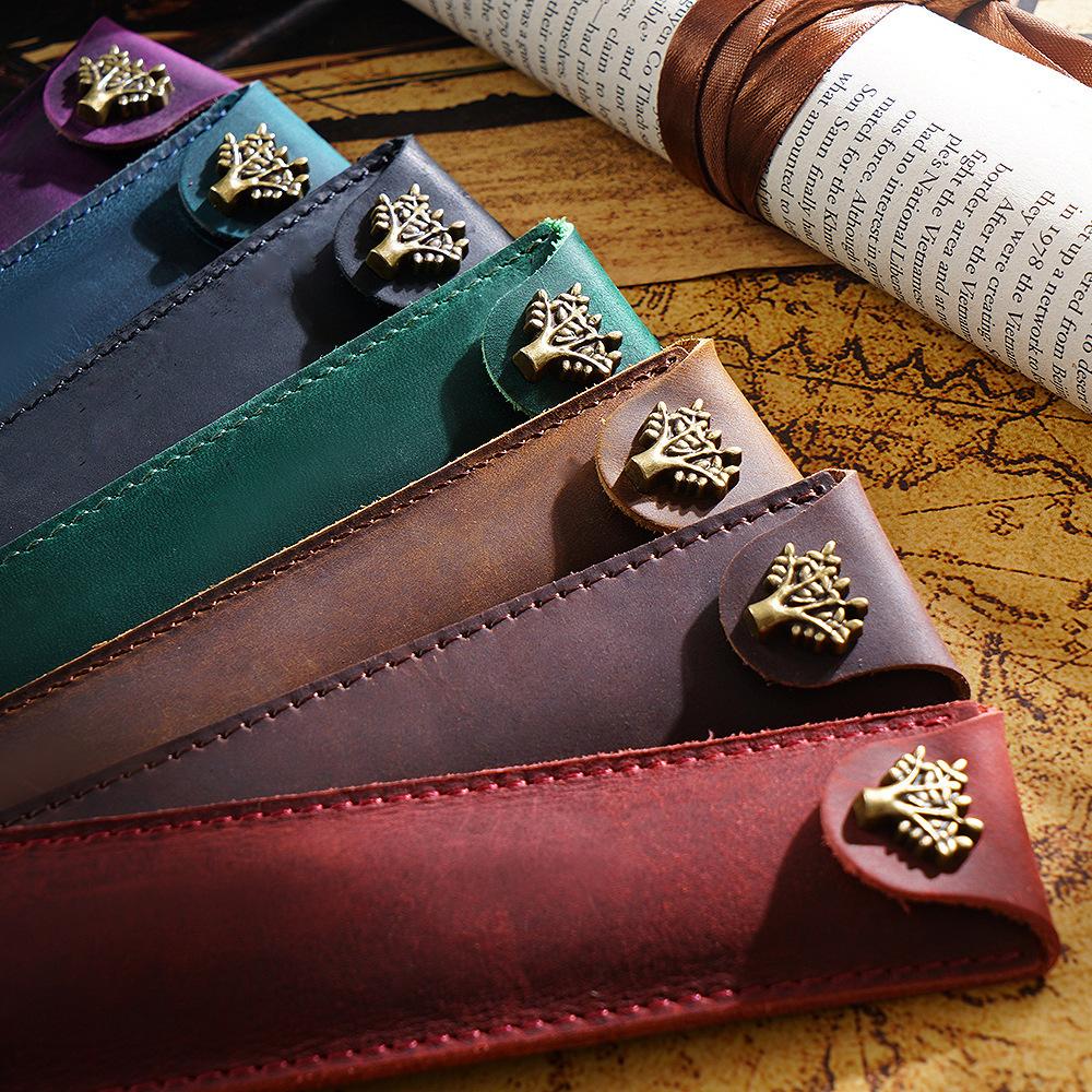 2026 Cowhide Pencil Case Creative Personality Retro Crazy Horse Leather Pen Cover Gift Pen Leather Cover
