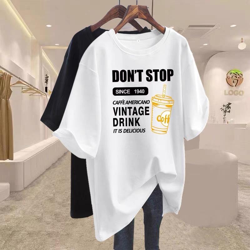 

2025 new cotton short-sleeved t-shirt women s summer versatile loose foreign style printed bottoming shirt half-sleeved top ins tide S