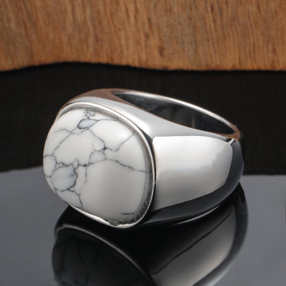 2026 Jewelry, European and American Exaggerated Turquoise Pattern Three-dimensional Geometric Opal Index Finger Wide Version Ring