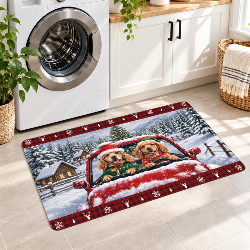 Flannel Kitchen Mat Christmas Soft Area Rug Non Slip Floor Carpet Home Decoration