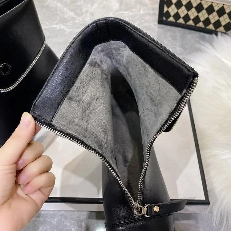 Fashion 2024 New Women Punk Platform Short Shoes Mid Heels Chelsea Boots Designer Zipper Warm Plush Ankle Boots Motorcycle Botas