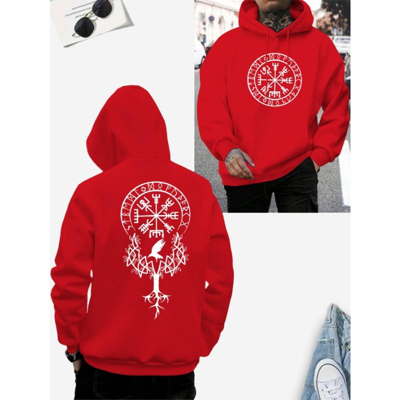 Schwarzer Hoodie mit Wikinger-Runen und Yggdrasil Lebensbaum-Druck - Nordische Mythische Streetwear für Männer/Frauen, Lässige Sweatshirts,