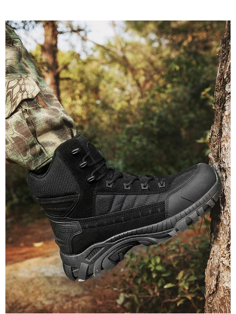 Men's Large Military-Style Outdoor Hiking Boots - Wear-Resistant, Anti-Kick, Ideal for Camping and Sports.