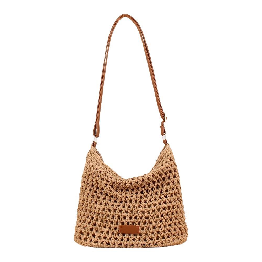 Lightweight Hollow Woven Bag Large Capacity Knitting Crossbody Bag Crochet Shoulder Bag  School хаки