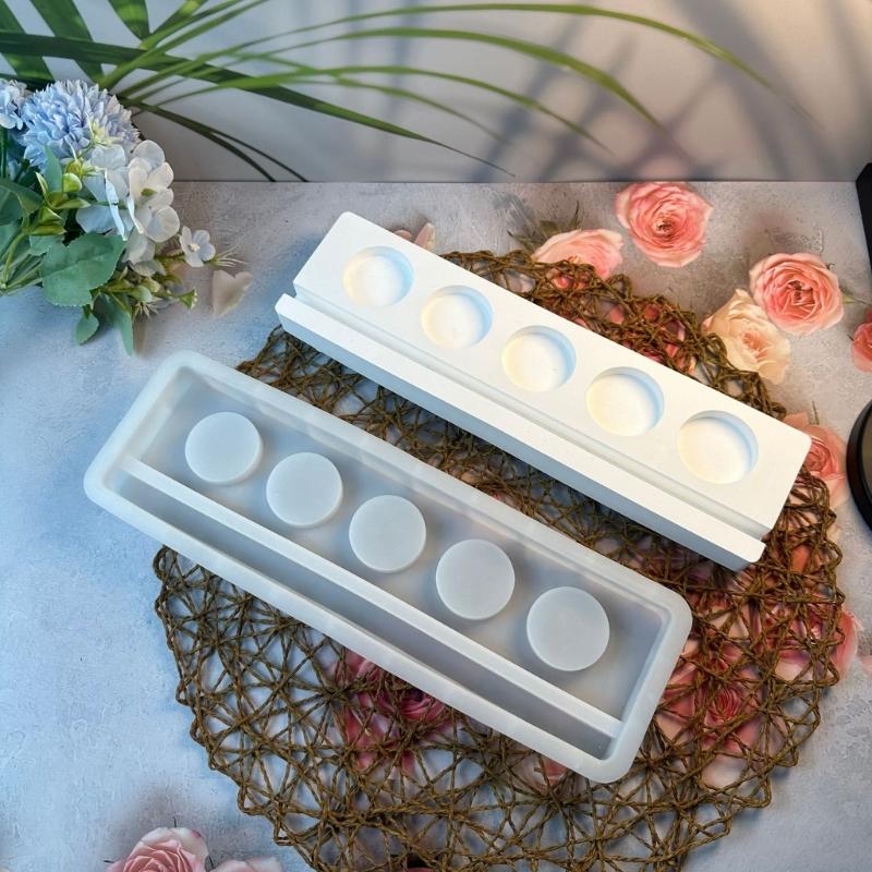 Long Candle Holder Molds, Five Hole Tealight Holder Molds Base Molds for DIY Craft Tealight Holder Home Decorations