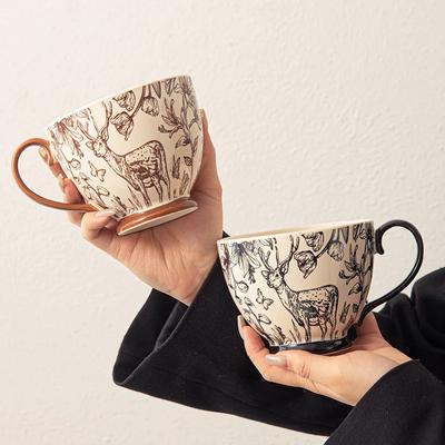1pc 400ml Couple Water Cup Creative Ceramic Mug Office Afternoon Tea Latte Coffee Cup Home Breakfast Oat Milk Mug Drink Gifts