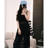 DIMANAF 2024 New Dress Women Knitting Lace Long Hollow Out Sexy Vest O-Neck Hollow Summer Style Tops Tees Loose Basic Black