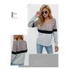 Leopard Print Patchwork Long Sleeved Top Women's V-neck Pullover Casual Hoodie Loose Simple Commut Bottoming Shirt Autumn