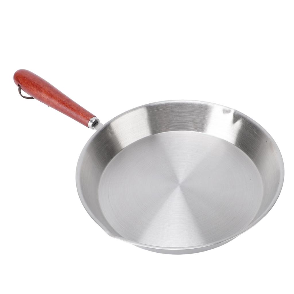 304 Stainless Steel Egg Frying Pan Small Omelet Pan with Pouring Spout Wooden Handle for Cooking Breakfast Pancakes
