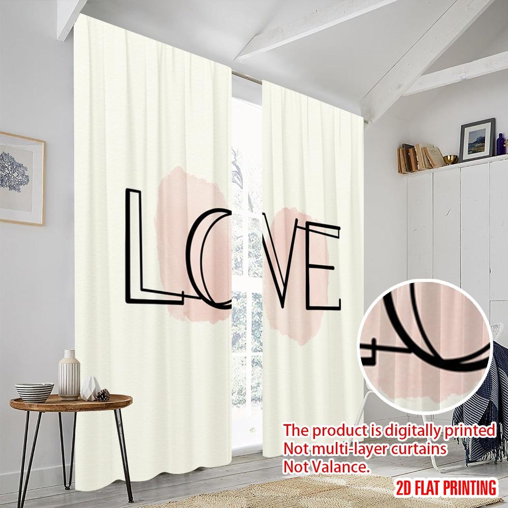 2pcs 2D flat printing Window Curtains Watercolor Blush Love Fabric Without Electricity Festive Wall Decor for Holiday Family