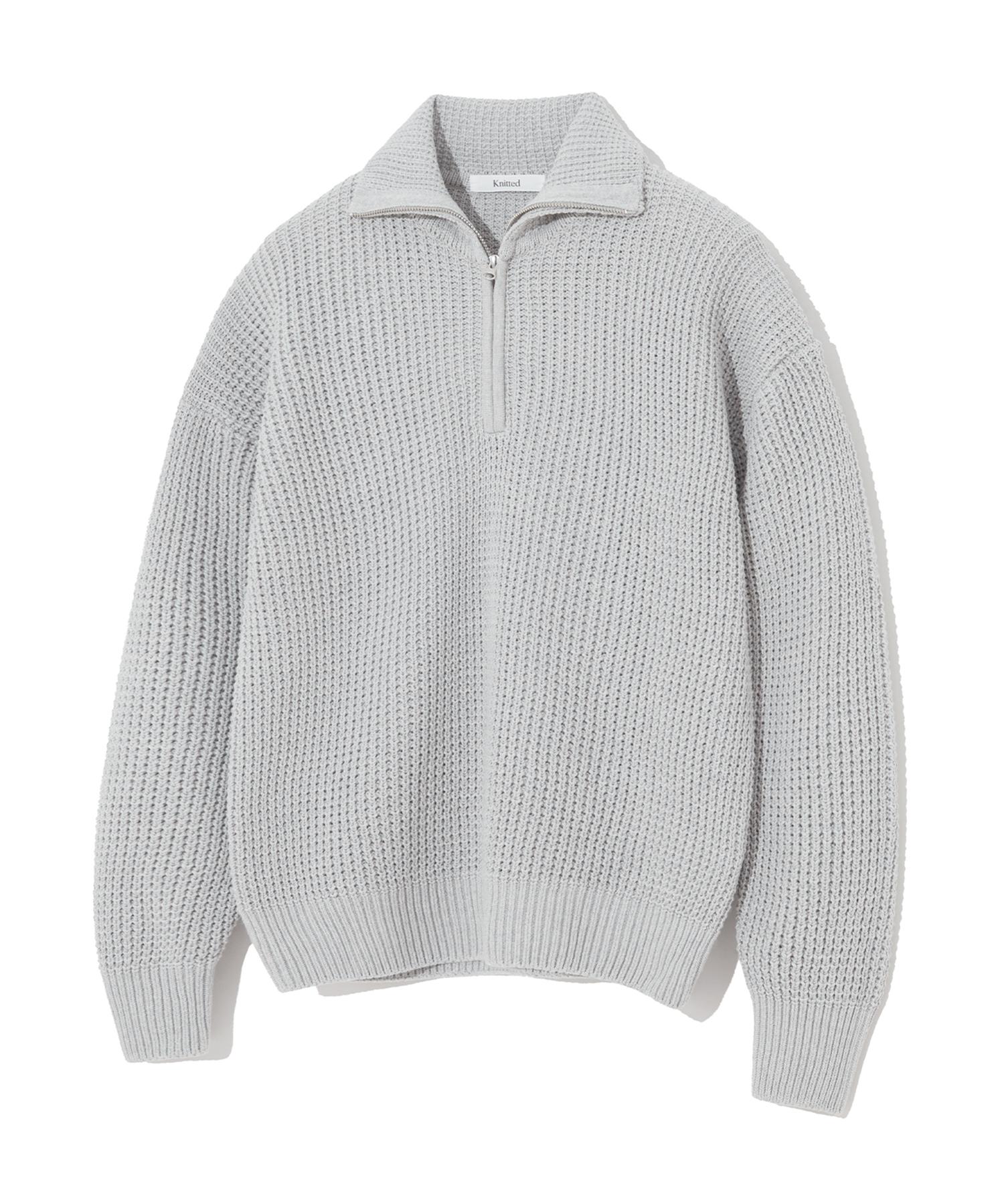 Nitied Soft Cotton Heavy Waffle Half Zip Knit Melange Grey M