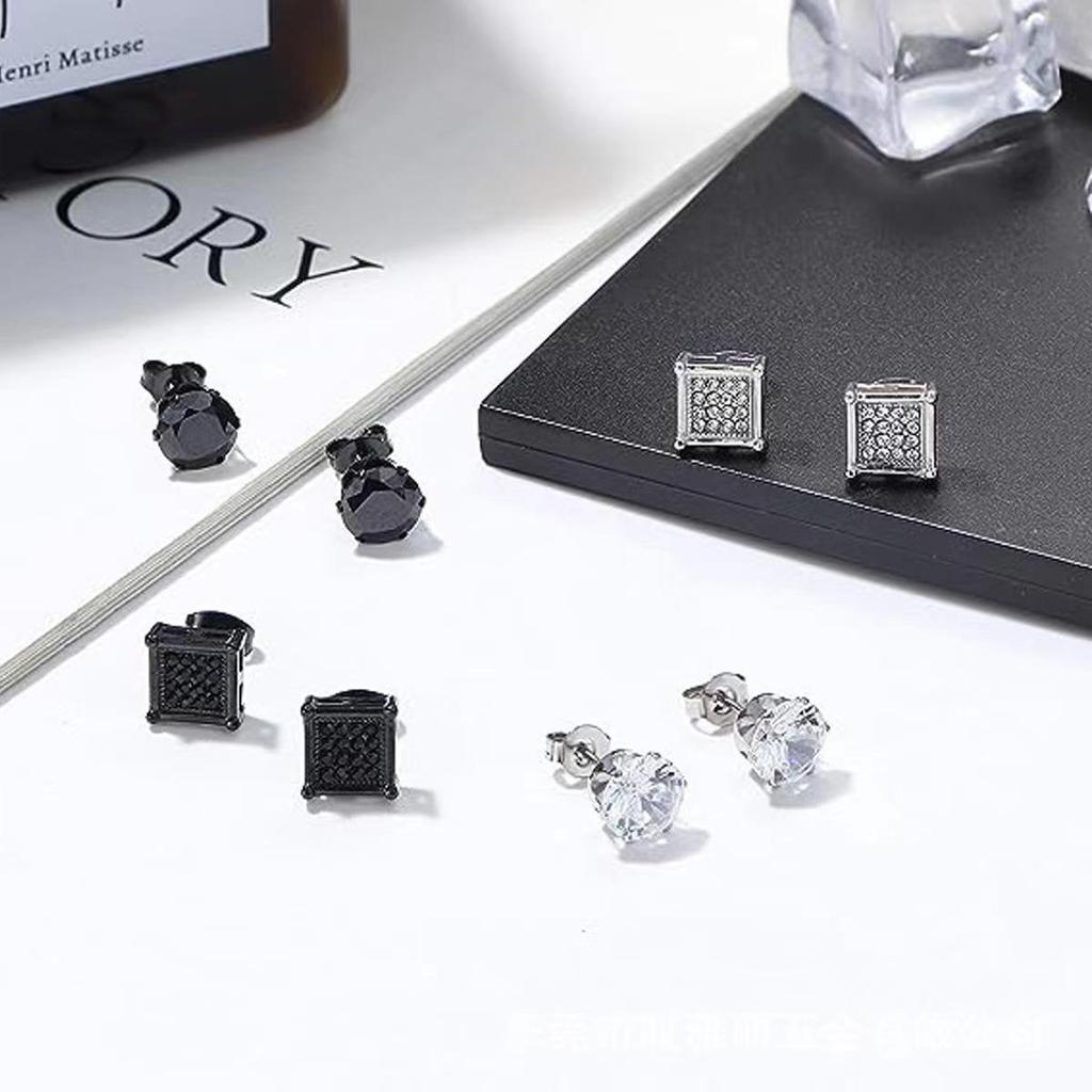 15 Paar Edelstahl Strass Kreuz Anhänger Stecker & Barbell Zirkon Ohrringe Set für Herren