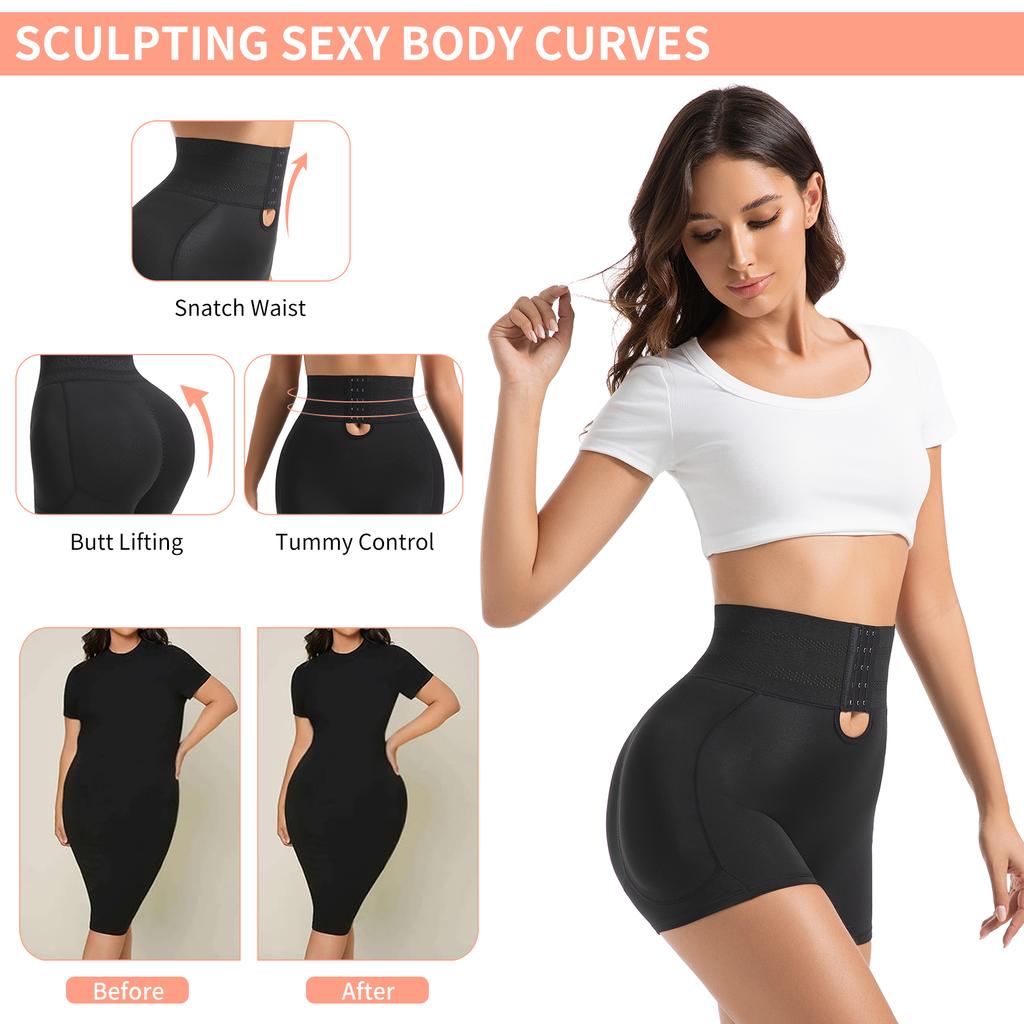 Damen Fake Po Gepolsterte Shorts Abnehmbare 4 Polster Po-Kontroll-Slips Hoher Taillenformer Shapewear Po-Lifter Unterwäsche Hüftformer