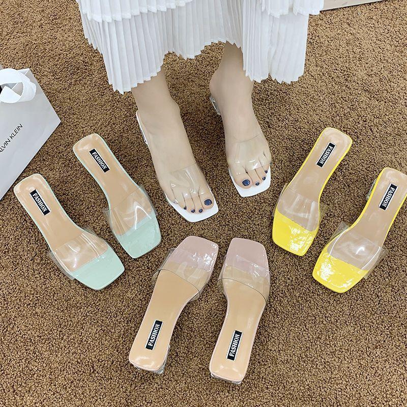 2025 summer transparent slippers women's fashion and versatile new Internet celebrity super high heel shoes crystal thick heel sandals