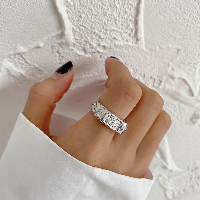 

ANENJERY прямоугольные кольца с необычной текстурой для женщин, креативные индивидуальные кольца, регулируемые корейские украшения Resizable серебряный