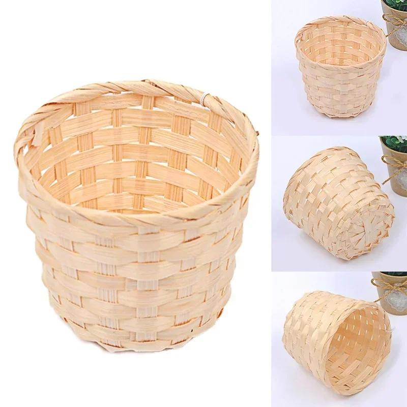 1 Stück Neuer Handgefertigter Bambus Garten Blumentopf Weidenkorb Stroh Patchwork Weide Rattan Seegras Aufbewahrungsorganizer Anzuchttöpfe