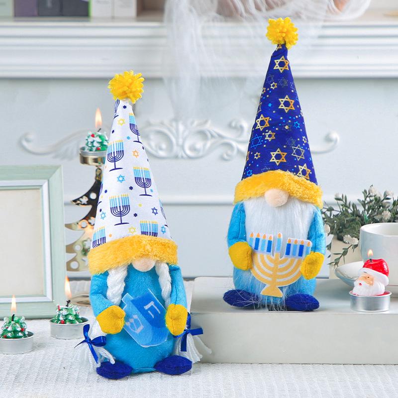New Hanukkah Rudolph Ornament: Blue Tall Hat Faceless Doll Decoration