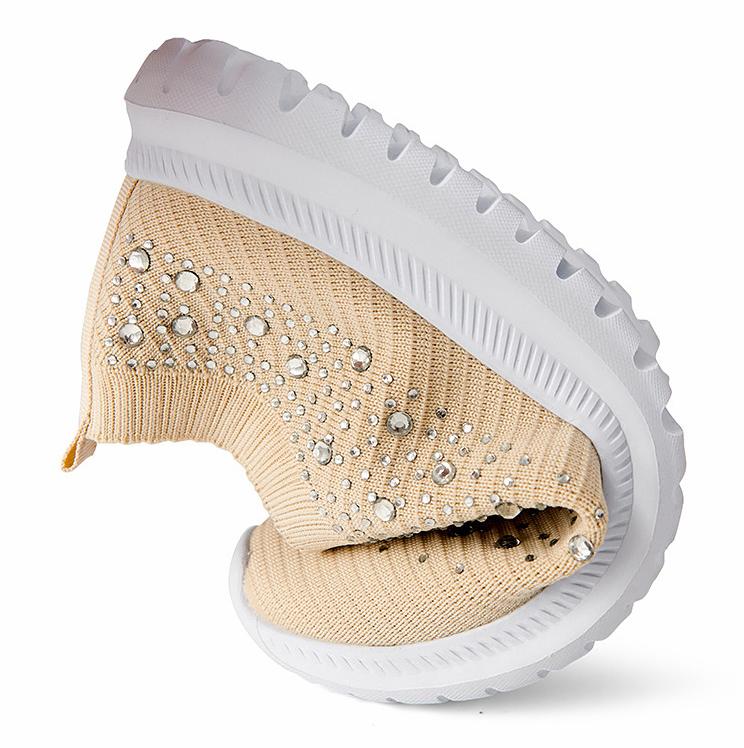 Women's Lightweight Breathable Mesh Elastic Casual Shoes Striped Rainbow Rhinestone Shoes