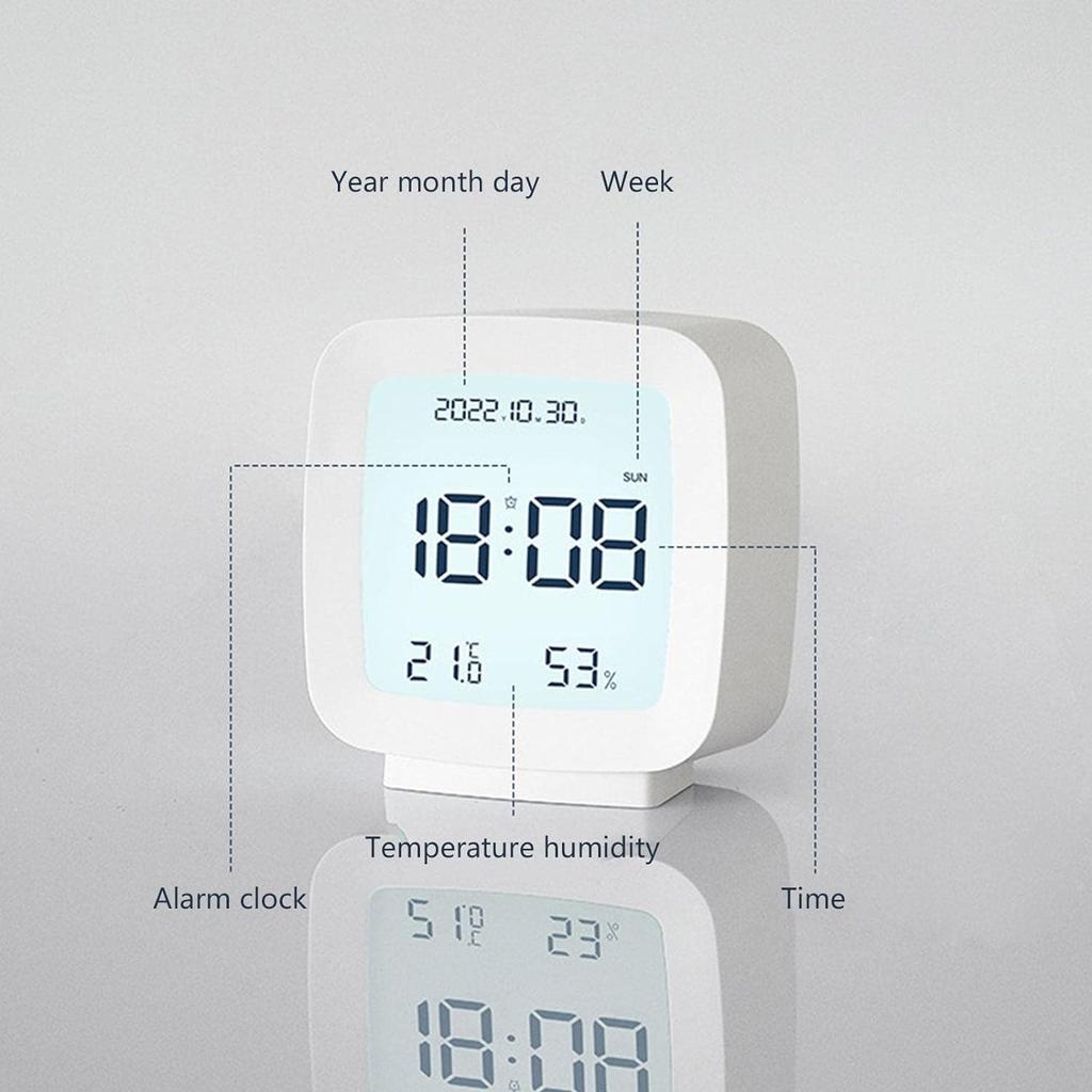 Ceas cu alarmă digital Ceas de noptieră cu lumină de noapte, afișaj pentru temperatură și umiditate, control vocal