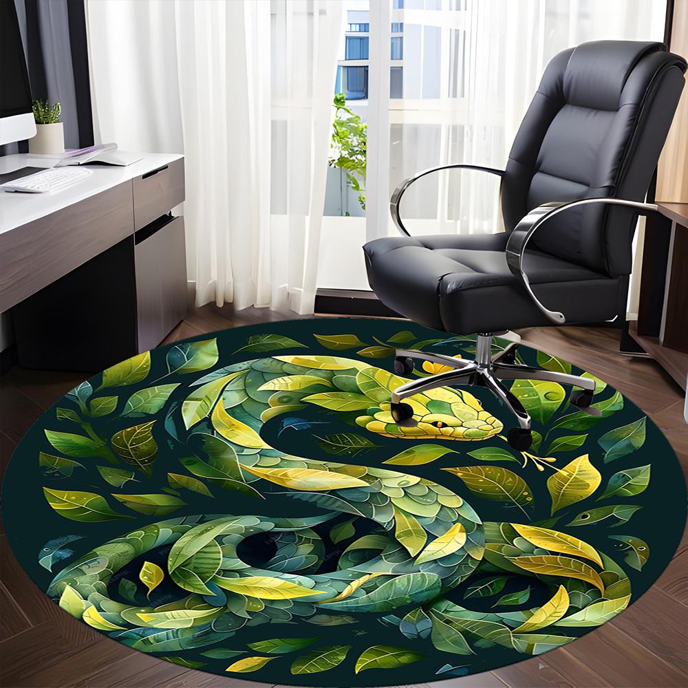 1pc Snake Leaves Office Round Area Rug,  Mat Suitable For Office, Under Office Chairs Bedroom Living Room Home Decor, Room Deco