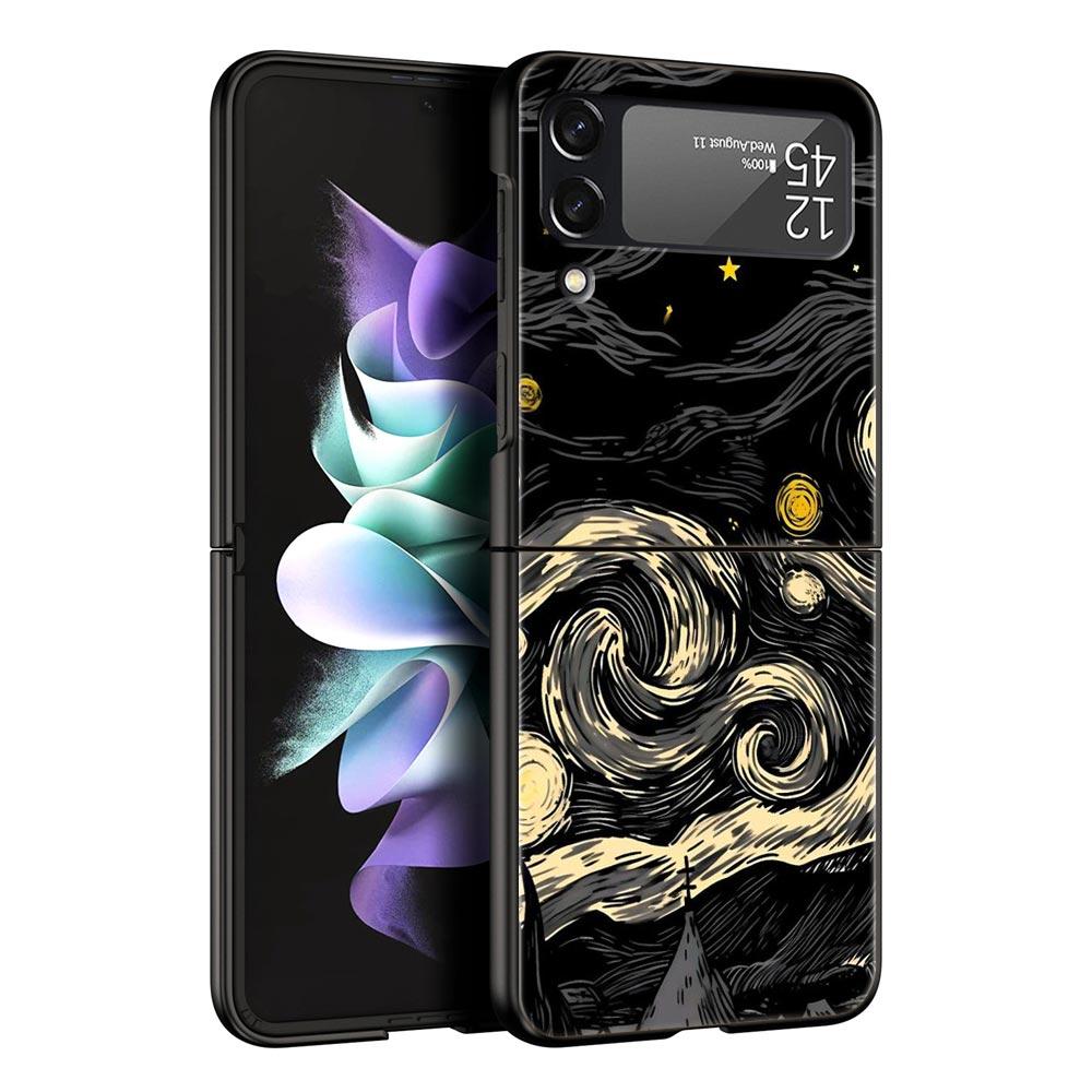 Planet and starry sky art Phone Case For Samsung Galaxy Z Flip3 Flip4 Flip5 PC Shell For Z Flip 3 4 5 Black Hard Folding Cover