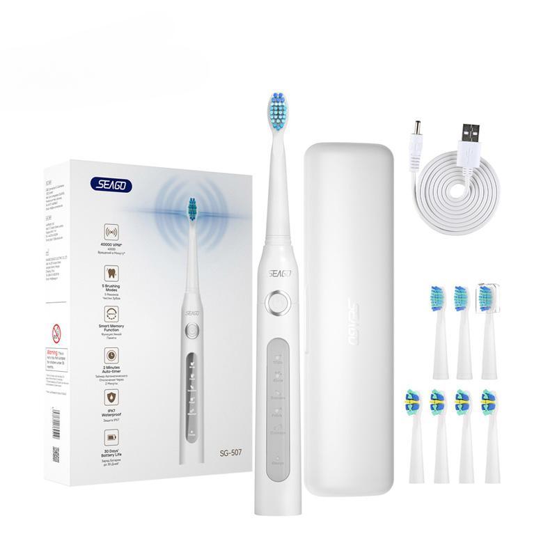 Sonic Electric Toothbrush SG-507 Adult Timer Brush 5 Modes USB Charger Rechargeable Toothbrushes Replacement Head Set (1 Handle 3 Heads) AVE