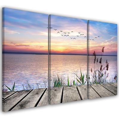 Three Piece Picture Canvas Print Footbridge Beach Sunset