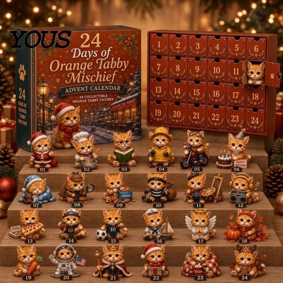 Christmas Countdown Calendar for Kids Magic Animal Advent Calendar, 24-Day Highland Cow/Cat/Sheep/Red Bird Acrylic Ornament Set, Gift Cow
