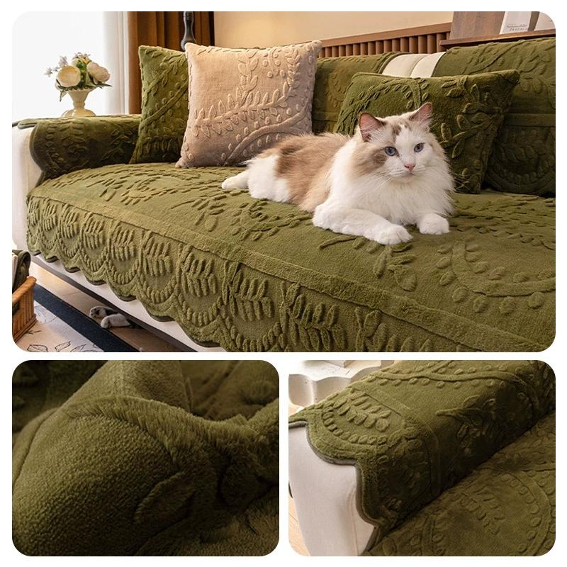 

1PC Leaves Jacquard Sofa Cover Thicken Plush Winter Sofas Mat Pad Nordic Style Non-slip L Couch Slipcovers for Living Room 90x90cm 1pc B зелёный