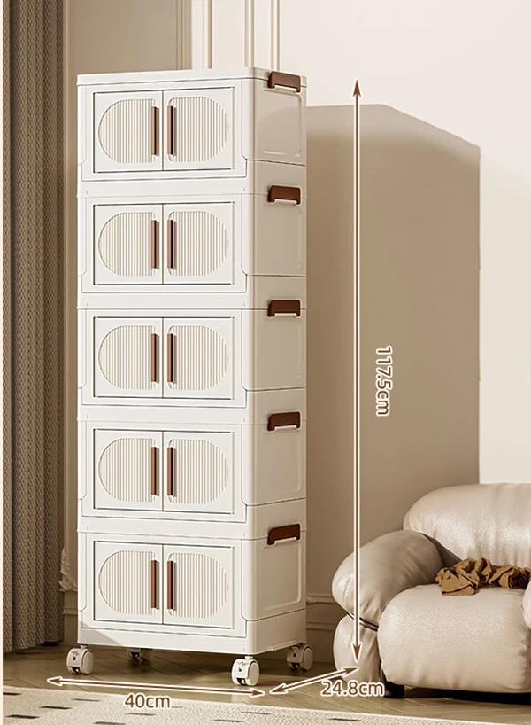 Folding Storage Box Storage Cabinet With Wheels Multifunctional Box With Pulley Household Sorting Wardrobe Organizer Container