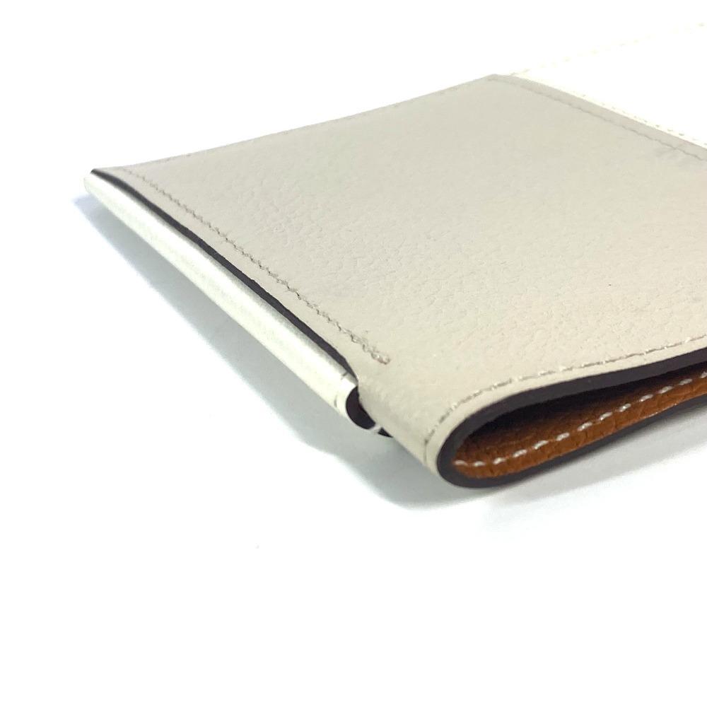 HERMES Bicolor Nect Business Card Holder Pass Case Card Case White/Light Beige