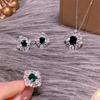 Custom Emerald Three-Piece Set: Necklace, Earrings & Ring - Retro, Versatile, Elegant Accessories