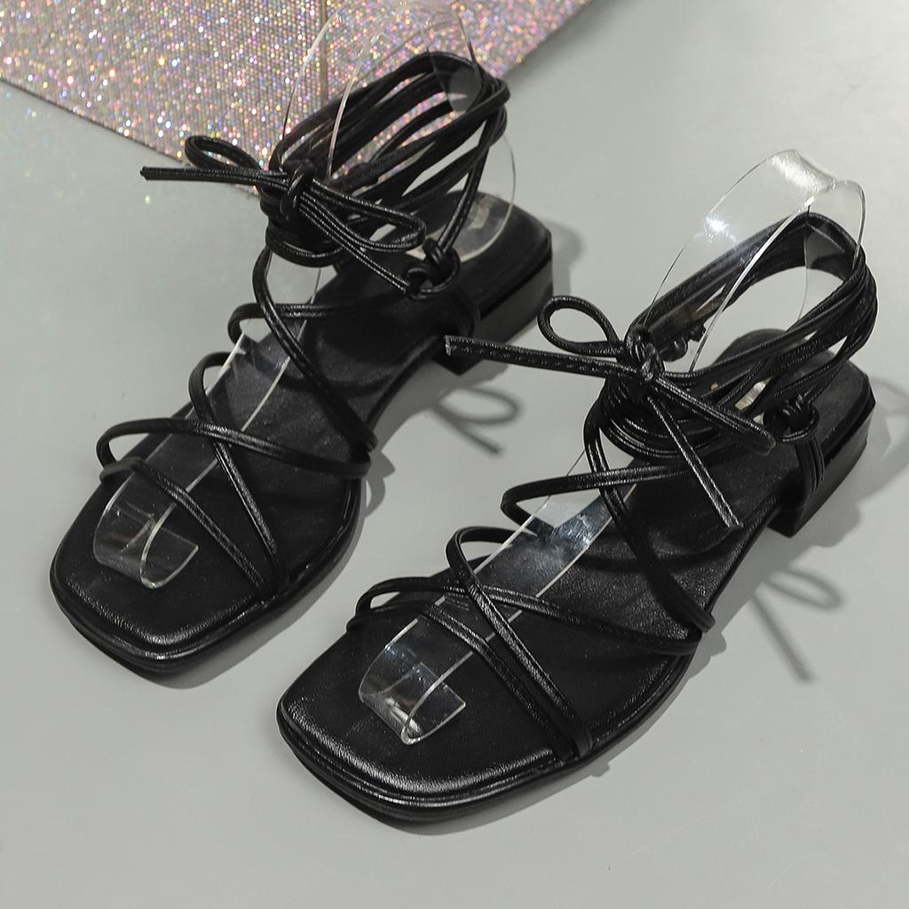 Fashion 2025 Women's Fashion Cross-Strap Roman Sandals Summer Casual Thick Heel Solid Color Open Toe Women's Shoes Sandalias Mujer