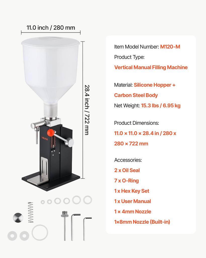 Manual Filling Machine, 10-120 Ml, 12 L Hopper, Paste Liquid Filler, for Water, Honey, Oil, Shampoo and Lotion, Anti-Drip Nozzle, Adjustable Bottle