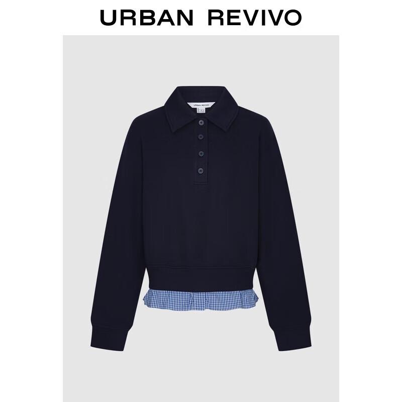 

UR 2025 Женский зимний повседневный клетчатый лоскутный с лацканами свободный свитшот L