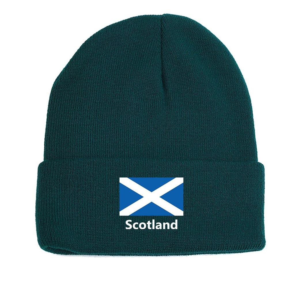 Flag of Scotland Print Knitted Cap Beanie, Patriotic Woman Cap Stretchy Autumn Unisex Pompom Beanies Knit Cap Beanie