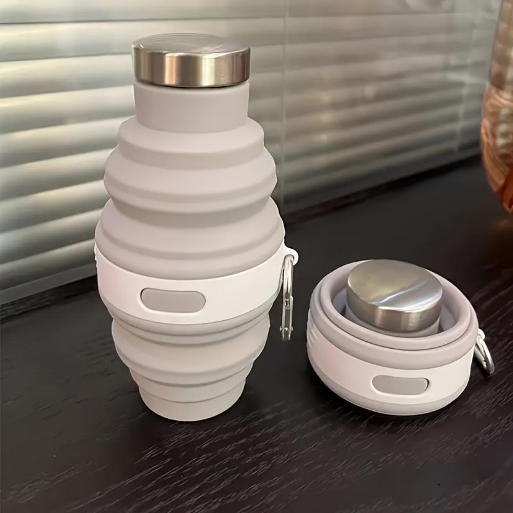 

1 шт. Складная силиконовая бутылка для воды, складная портативная, двухсторонняя конструкция, экономящая место, с крючком, для кемпинга и походов серый