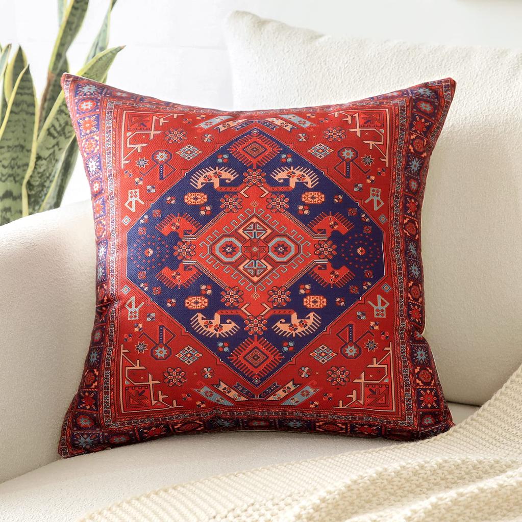 4 Pcs Double Sided Persian Kilim Cushion Covers, Bohemian Tribal Geometric Throw Pillow Cases (No Inserts)